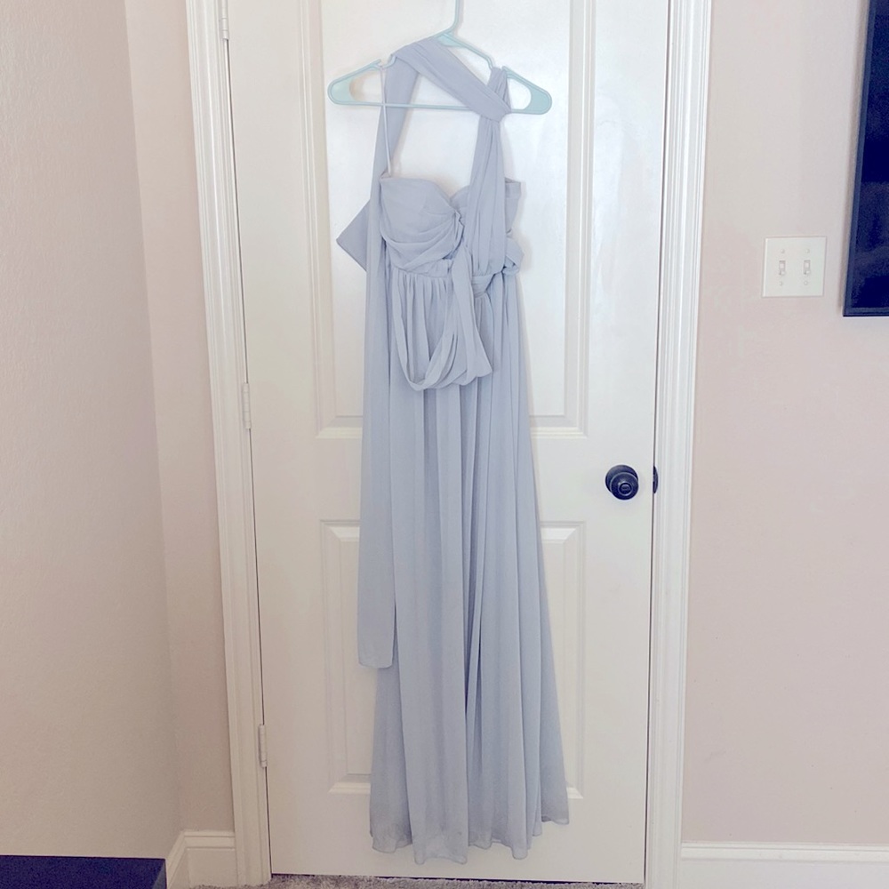 Bridesmaids dress in Dove Grey.